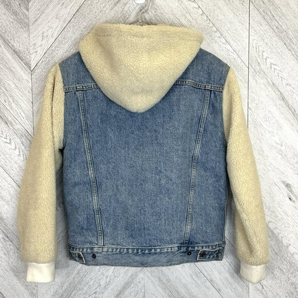 Levi's Ex Boyfriend Sherpa Trucker Hooded Denim Jacket Womens Size Medium - Picture 3 of 7